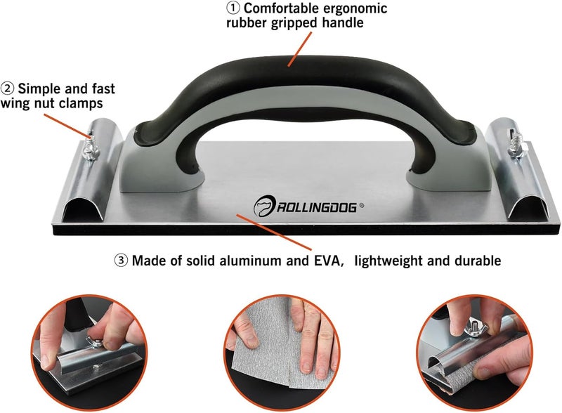 Rolling Dog Hand Sander - Use with 9x11" Standard Sandpaper Sheets - Image 3